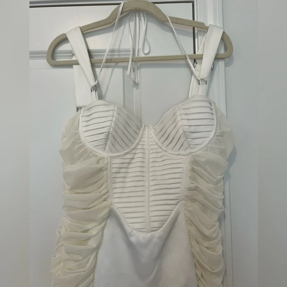 NWOT House of CB London Lucinda White Ruched Corset Mini Dress